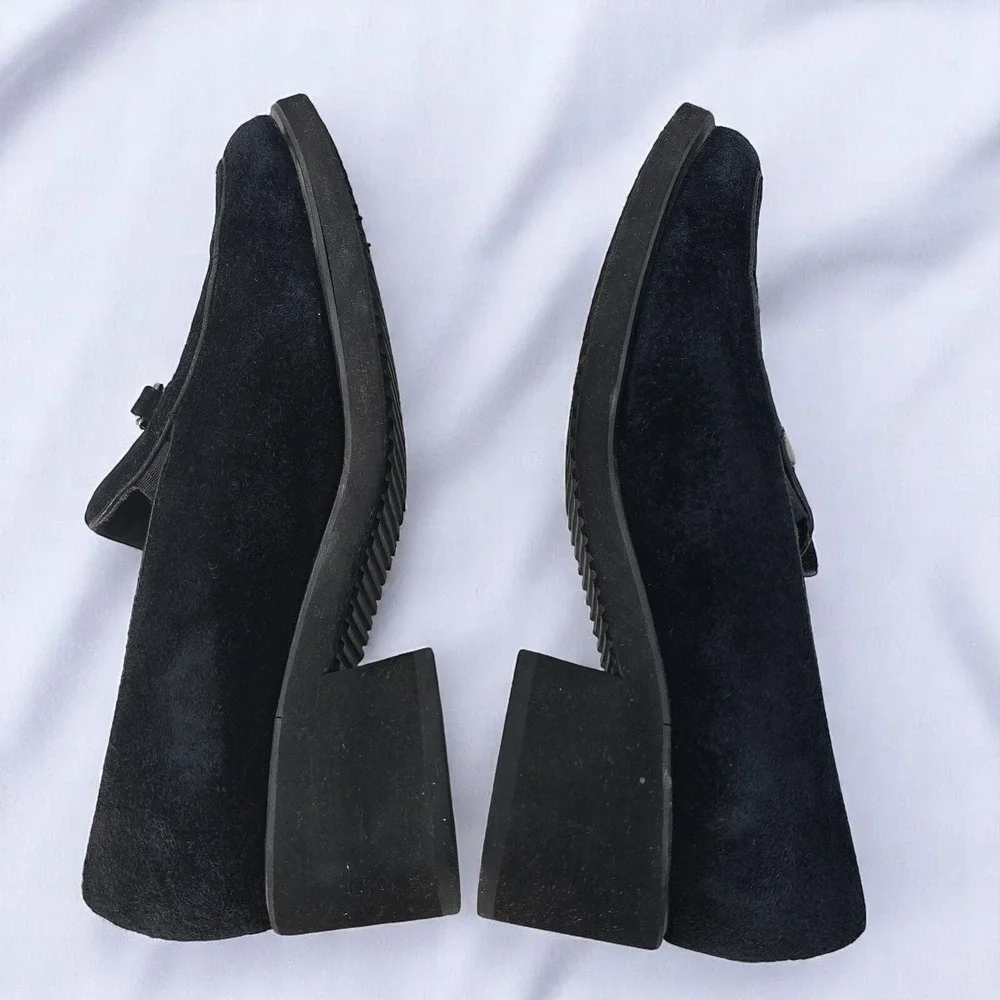 VTG Hush Puppies Suede Loafers Woman 9W Block Heel‎ Comfort Slip On Shoes Preppy